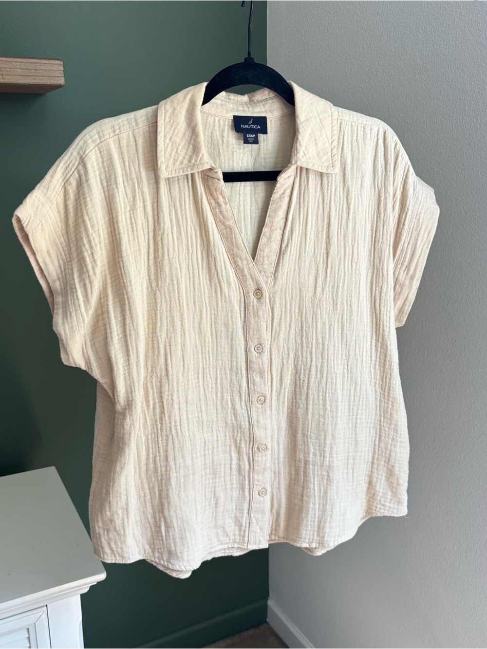 Nautica Cream Short-Sleeve Button Down Shirt